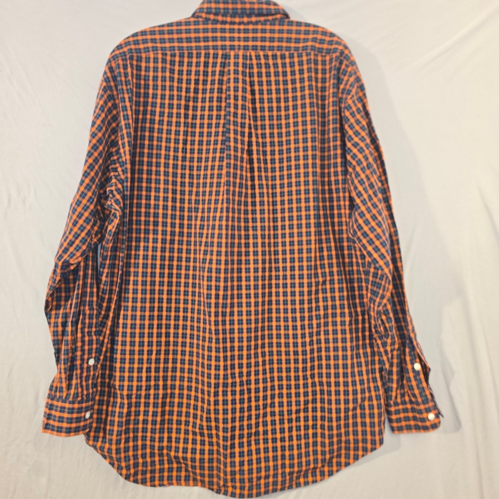 Ralph Lauren Button Down Shirt Large Men Orange Navy Plaid Blake Cotton Long Slv - Picture 8 of 8